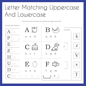 Letter Matching Uppercase and Lowercase Worksheets (Printable PDF Download) / Grade Levels PreK - K, Homeschool
