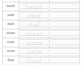 Summer Theme Trace and Write Words Worksheets