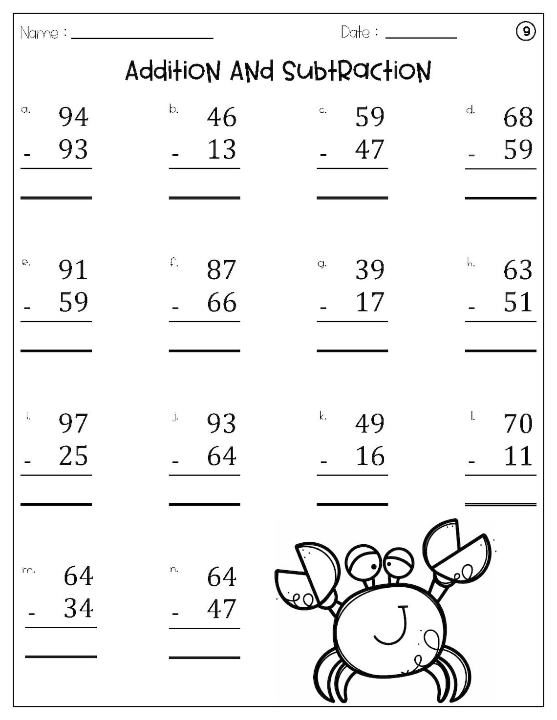 2 Digit Addition and Subtraction Worksheets - Set2 Ocean Theme Math ...
