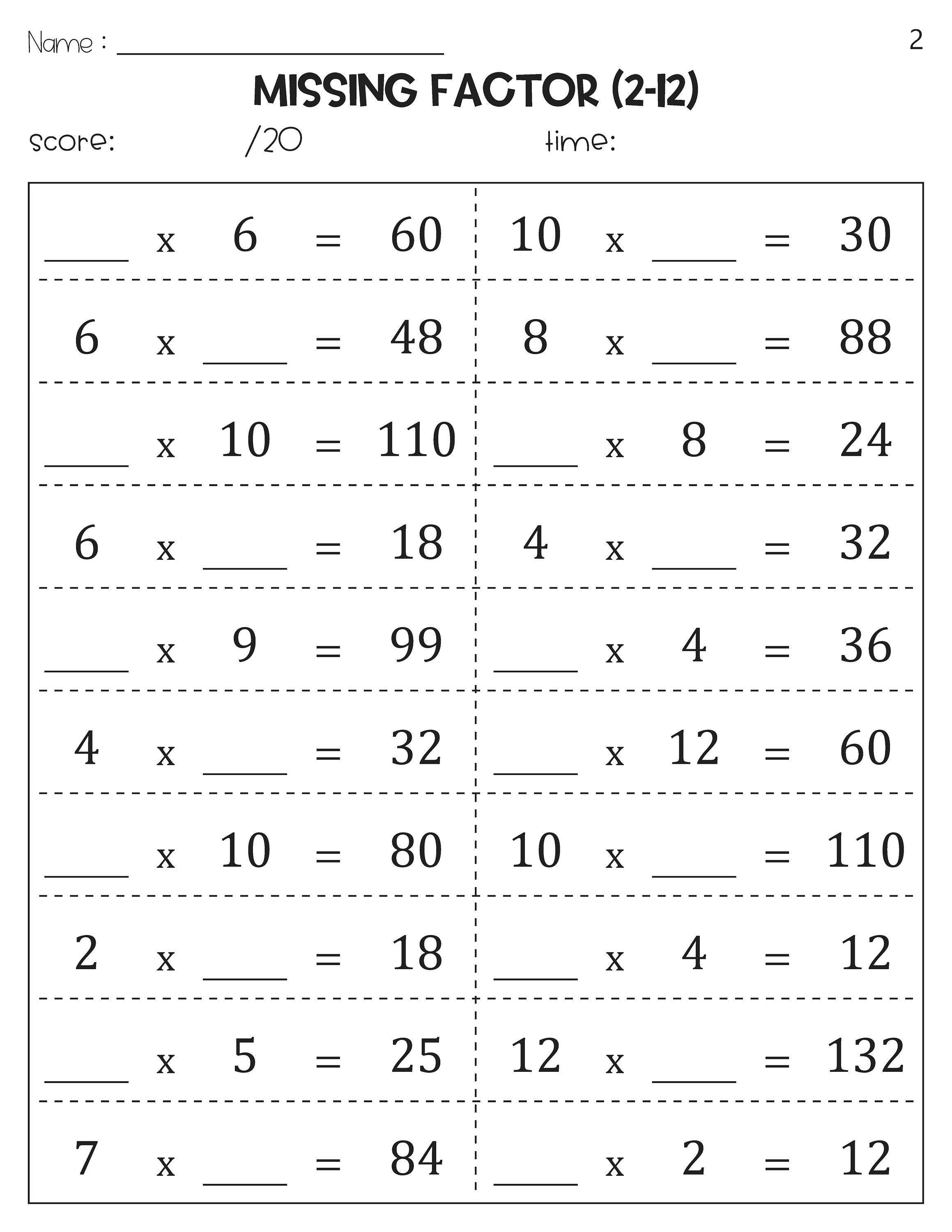 Missing Number Multiplication Factor Worksheets - Etsy