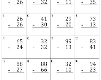 Subtraction within 100 without Regrouping Worksheets