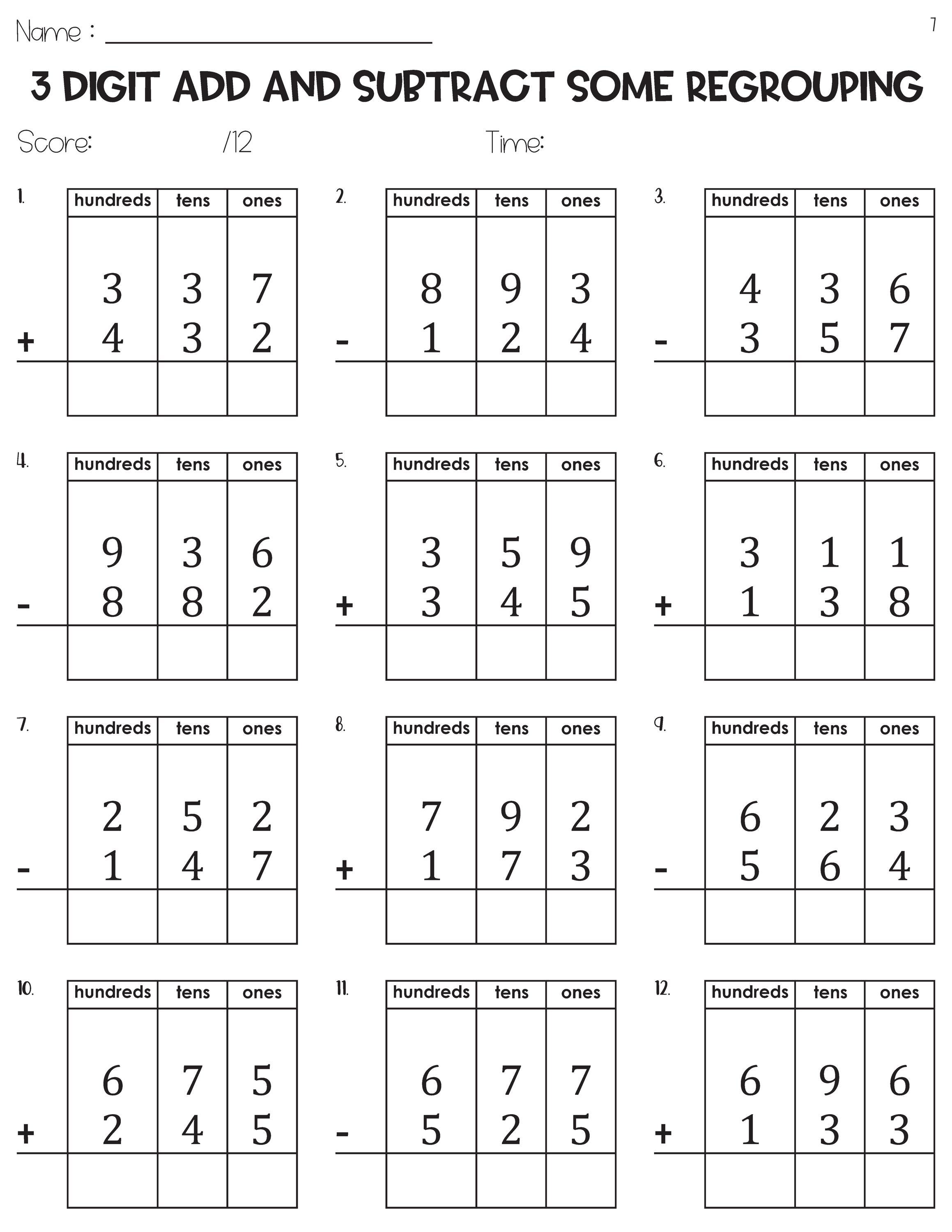 3 Digit Mixed Addition and Subtraction Within 1000 With Place Value ...