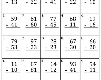 Two Digit Subtraction without Regrouping Worksheets