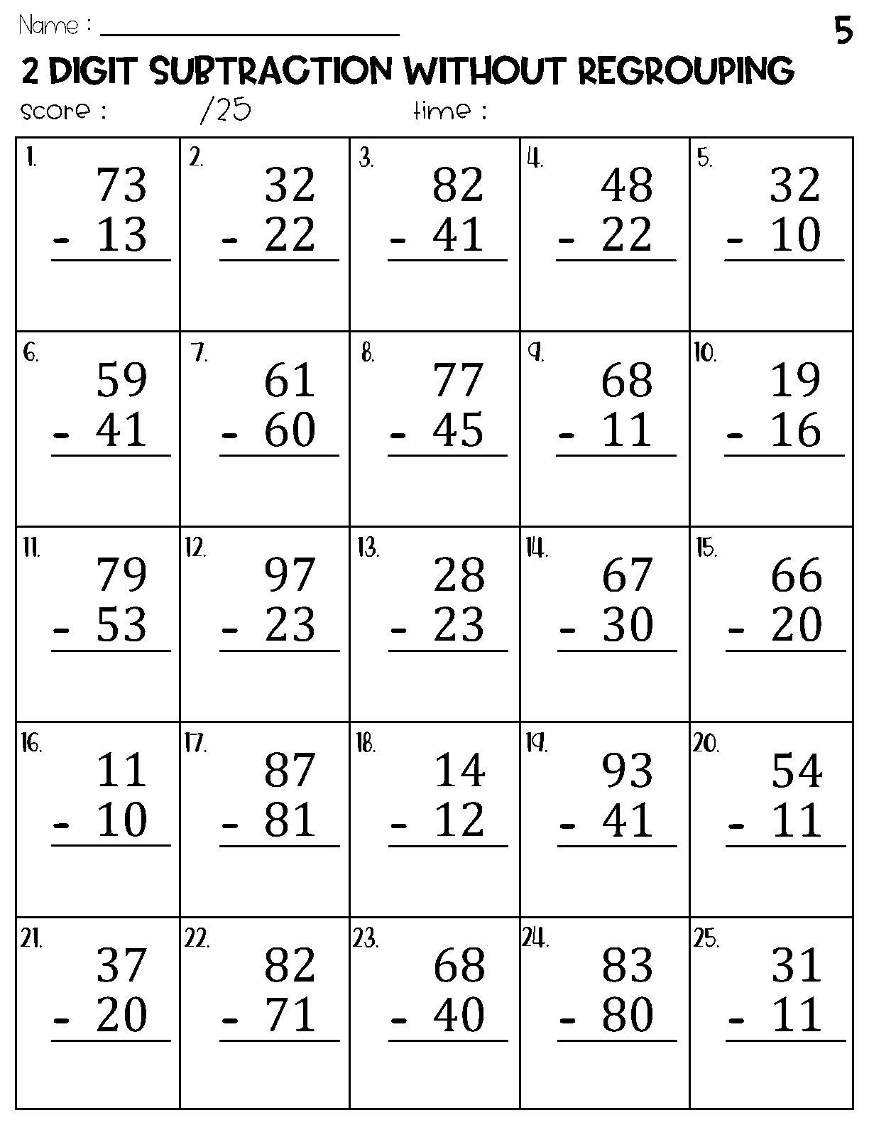 Two digit subtraction without regrouping worksheets etsy