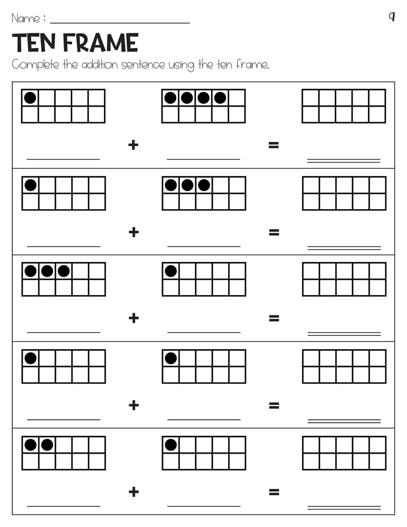 Addition Within 5 With Ten Frame Pictures Worksheets - Etsy