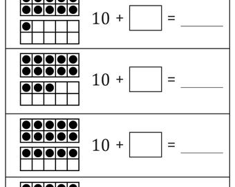 Adding Teen Numbers with Ten Frames Worksheets