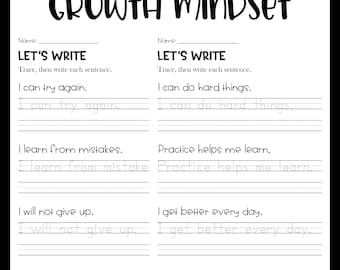 Sentence Writing and Tracing Handwriting Practice Worksheets - Growth Mindset Theme