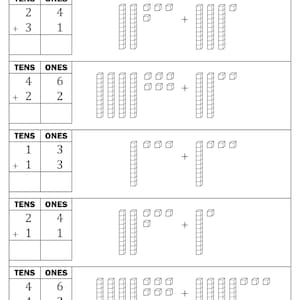 2 Ziffer Ergänzung ohne Umgruppierung mit Basis Zehner Blöcke Arbeitsblätter