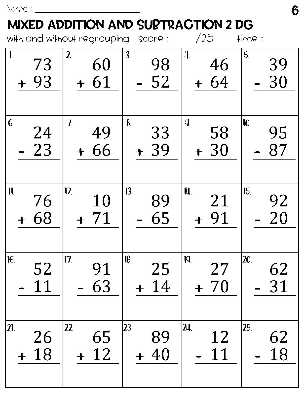 Two Digit Mixed Addition and Subtraction With and Without Regrouping ...
