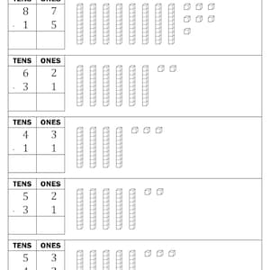 2 Digit Subtraction Without Regrouping With Base Ten Blocks Worksheets ...