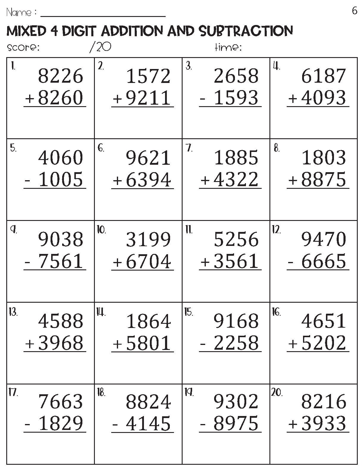 100 Four Digit Mixed Addition And Subtraction With And Without 100 Four Digit Mixed Addition And Subtraction With And Without