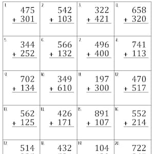 Three Digit Addition without Regrouping Worksheets