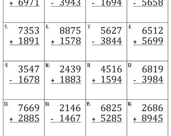 4 Digit Mixed Addition and Subtraction with Regrouping Worksheets