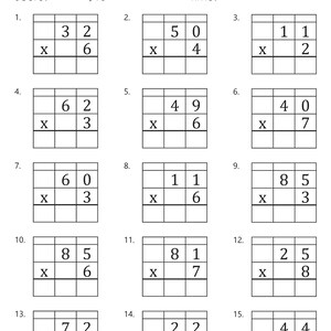 2 Digit by 1 Digit Multiplication With Grid Worksheets - Etsy