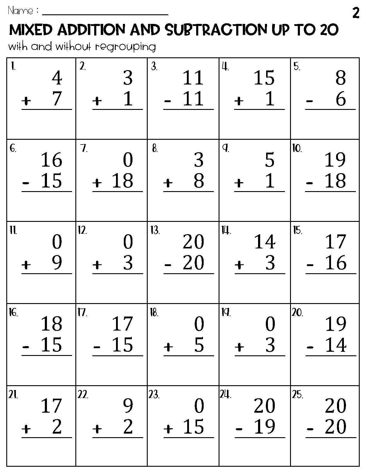 Mixed Addition And Subtraction To 20 Worksheets Etsy