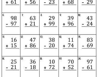 Two Digit Mixed Addition and Subtraction with and without Regrouping Worksheets