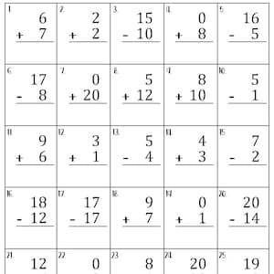 Mixed Addition and Subtraction to 20 Worksheets