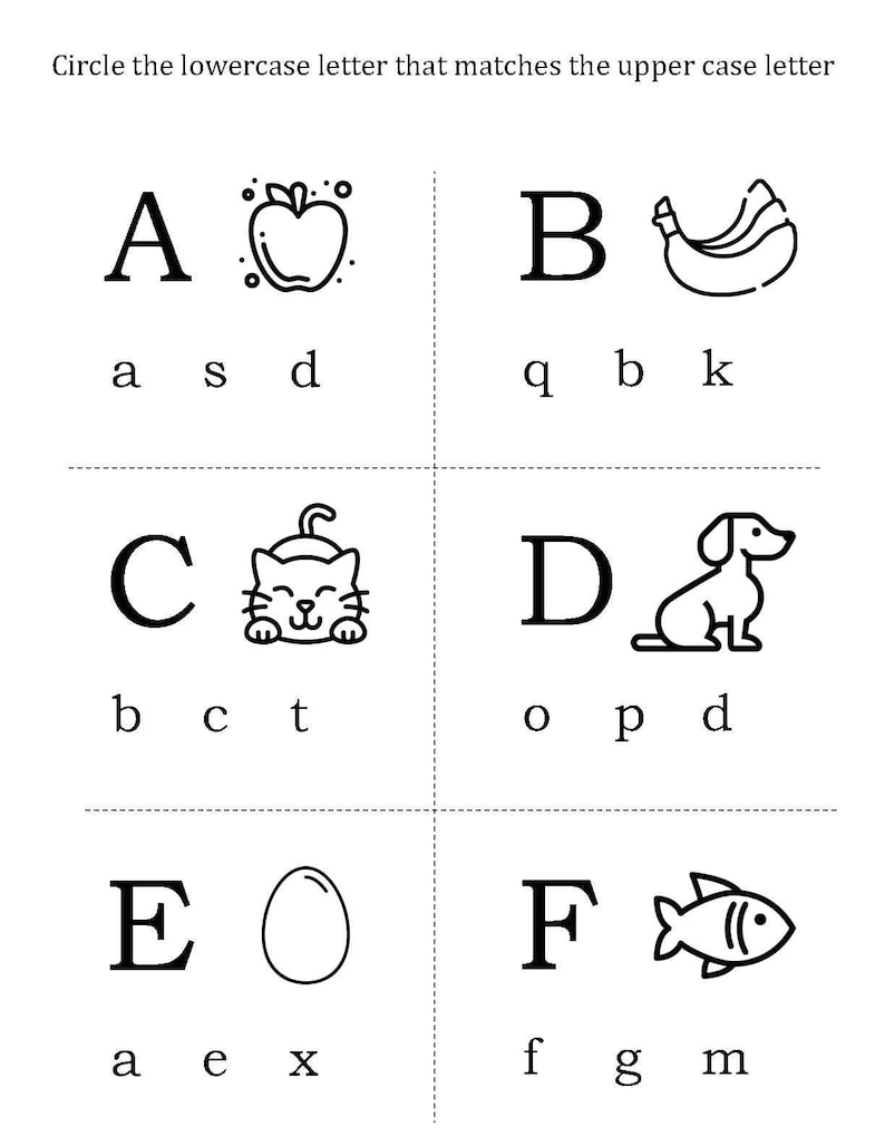 Letter Matching Uppercase and Lowercase Worksheets printable PDF ...