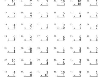 Mixed Multiplication Facts 1-10 Timed Tests Worksheets