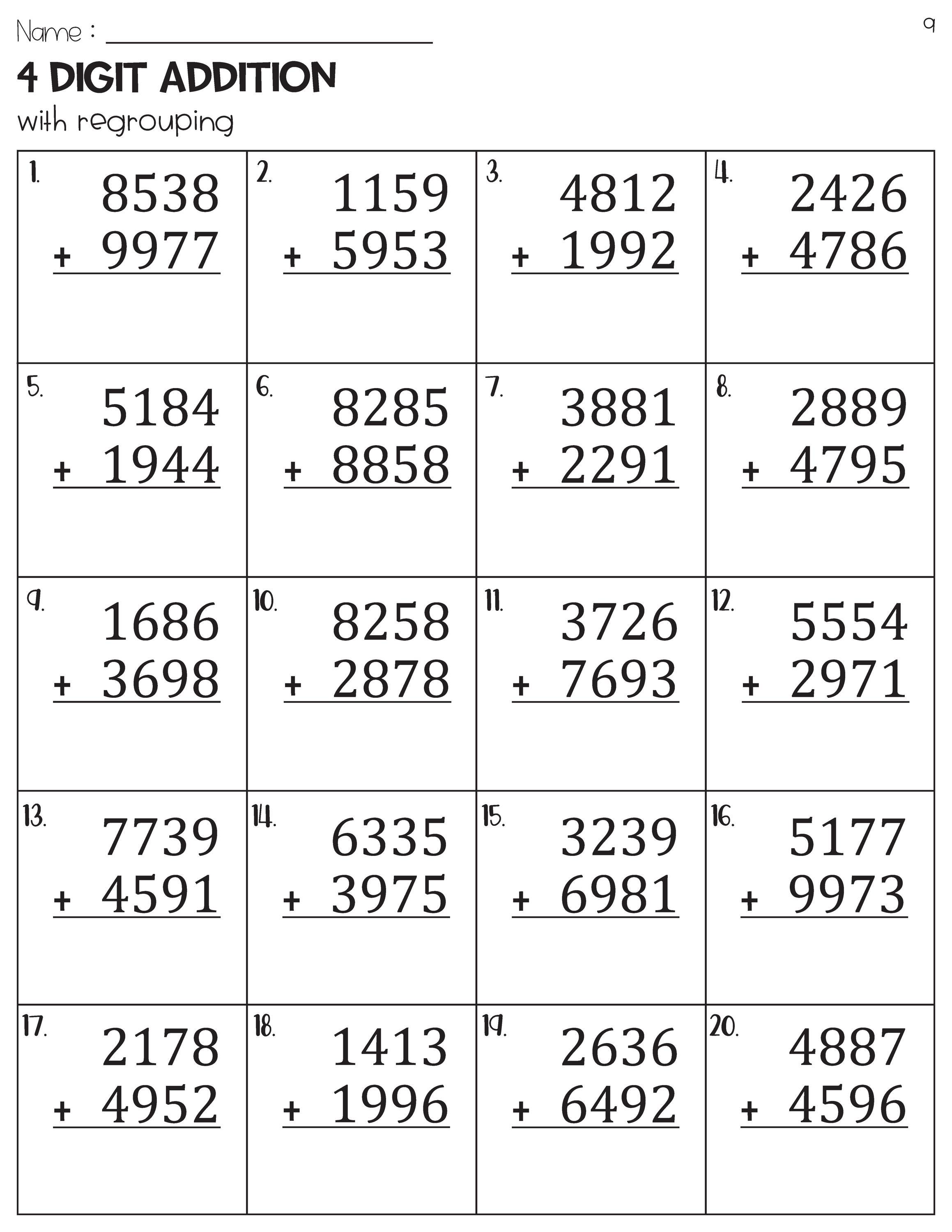 4 Digit Addition With Regrouping Worksheets - Etsy