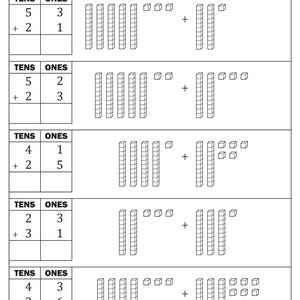 2 Digit Addition Without Regrouping With Base Ten Blocks Worksheets - Etsy