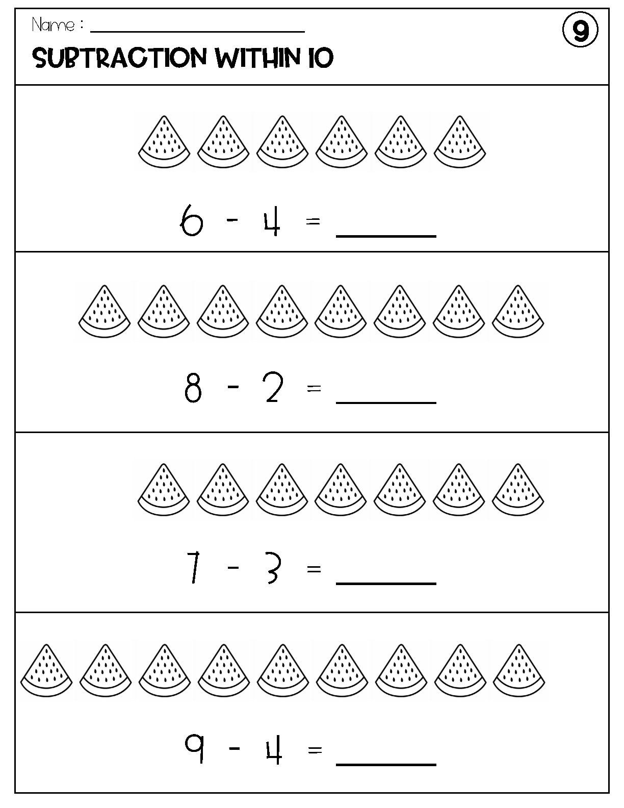 Subtraction Within 10 With Pictures Worksheets - Etsy