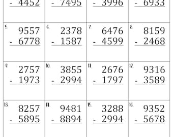 4 Digit Subtraction with Regrouping Worksheets