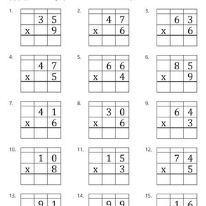 2 Digit by 1 Digit Multiplication With Grid Worksheets - Etsy