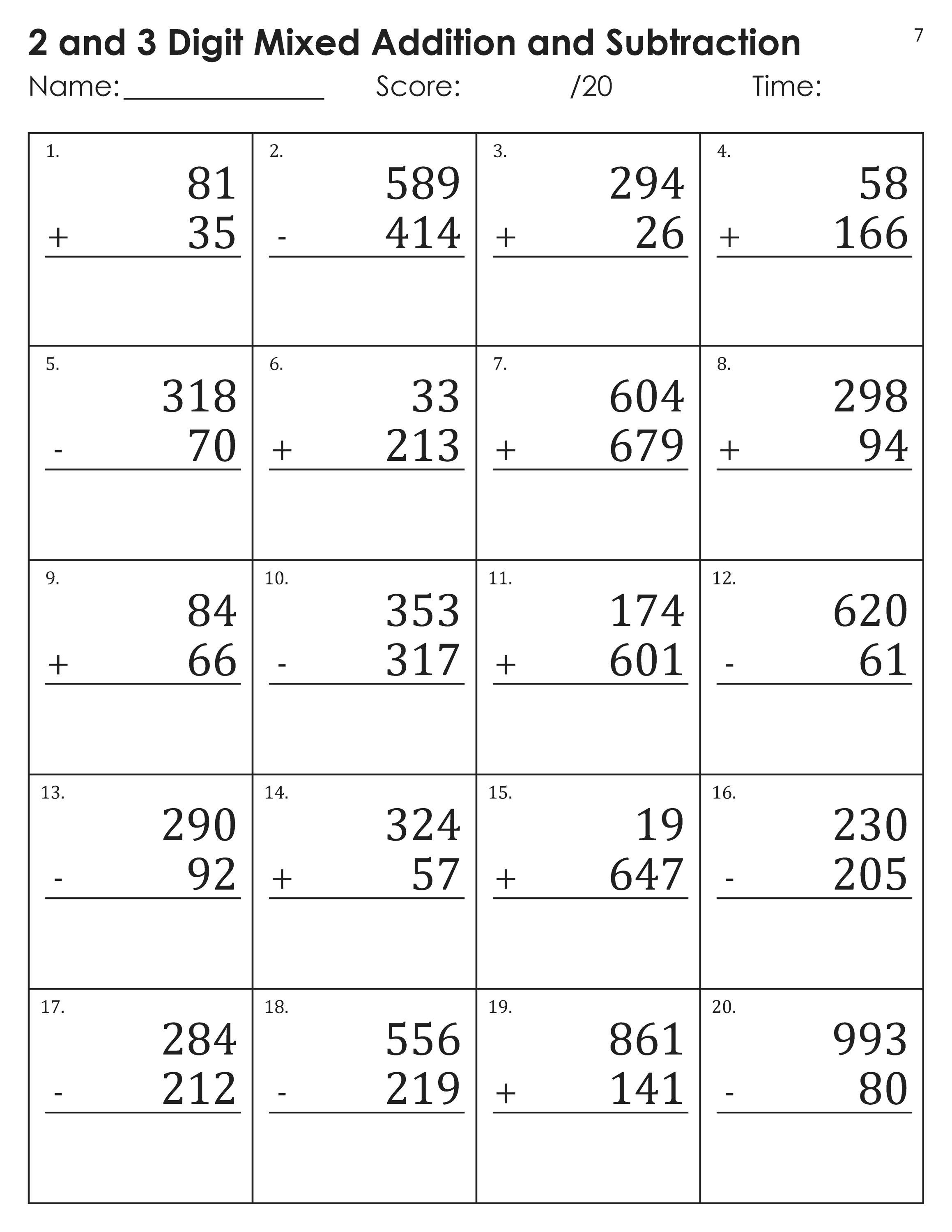2 and 3 Digit Mixed Addition and Subtraction With Some Regrouping