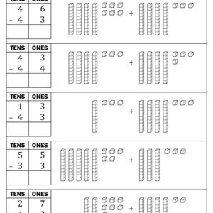 2 Digit Addition Without Regrouping With Base Ten Blocks Worksheets - Etsy