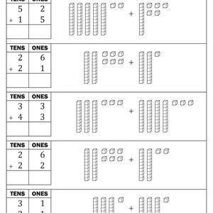 2 Digit Addition Without Regrouping With Base Ten Blocks Worksheets - Etsy