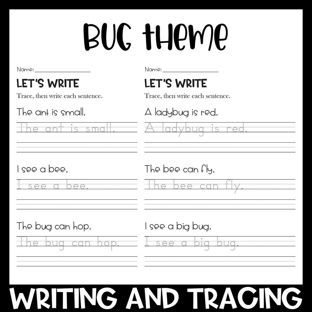 Sentence Writing and Tracing Handwriting Practice Worksheets - Bug ...
