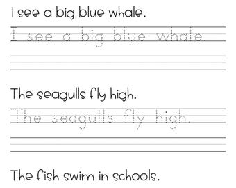 Sentence Writing and Tracing Handwriting Practice - Ocean Theme