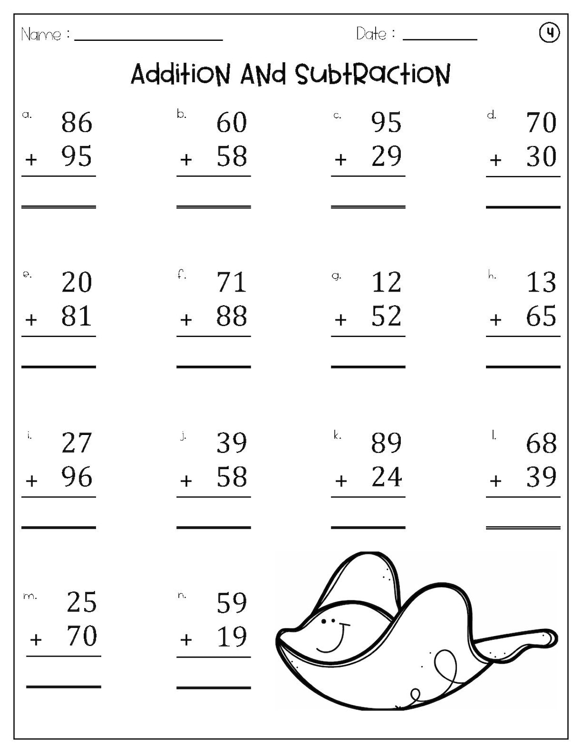 2 Digit Addition and Subtraction Worksheets - Set2 Ocean Theme Math ...