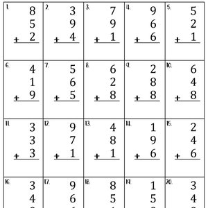 Adding 3 Single Digit Numbers Worksheets - Math Timed Test Addition