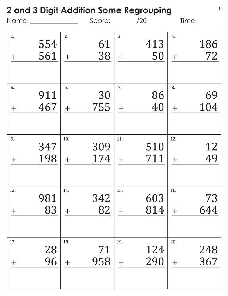 2 and 3 Digit Addition With Some Regrouping Worksheets - Etsy