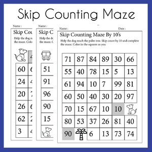 Skip Counting Maze By 2s,5s,10s,3s,7s Worksheets (Printable PDF Download) / Grade Levels 1st - 3rd, Homeschool