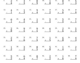 Math Timed Tests Mixed Single Digit Addition and Subtraction Worksheets