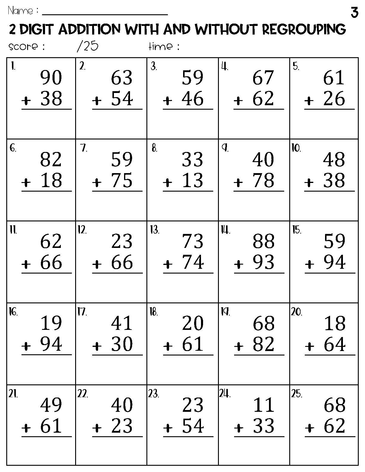 Two Digit Addition With And Without Regrouping Worksheets Etsy