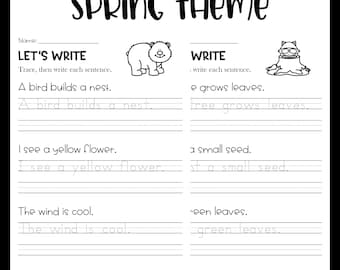Sentence Writing and Tracing Handwriting Practice Worksheets - Spring Theme