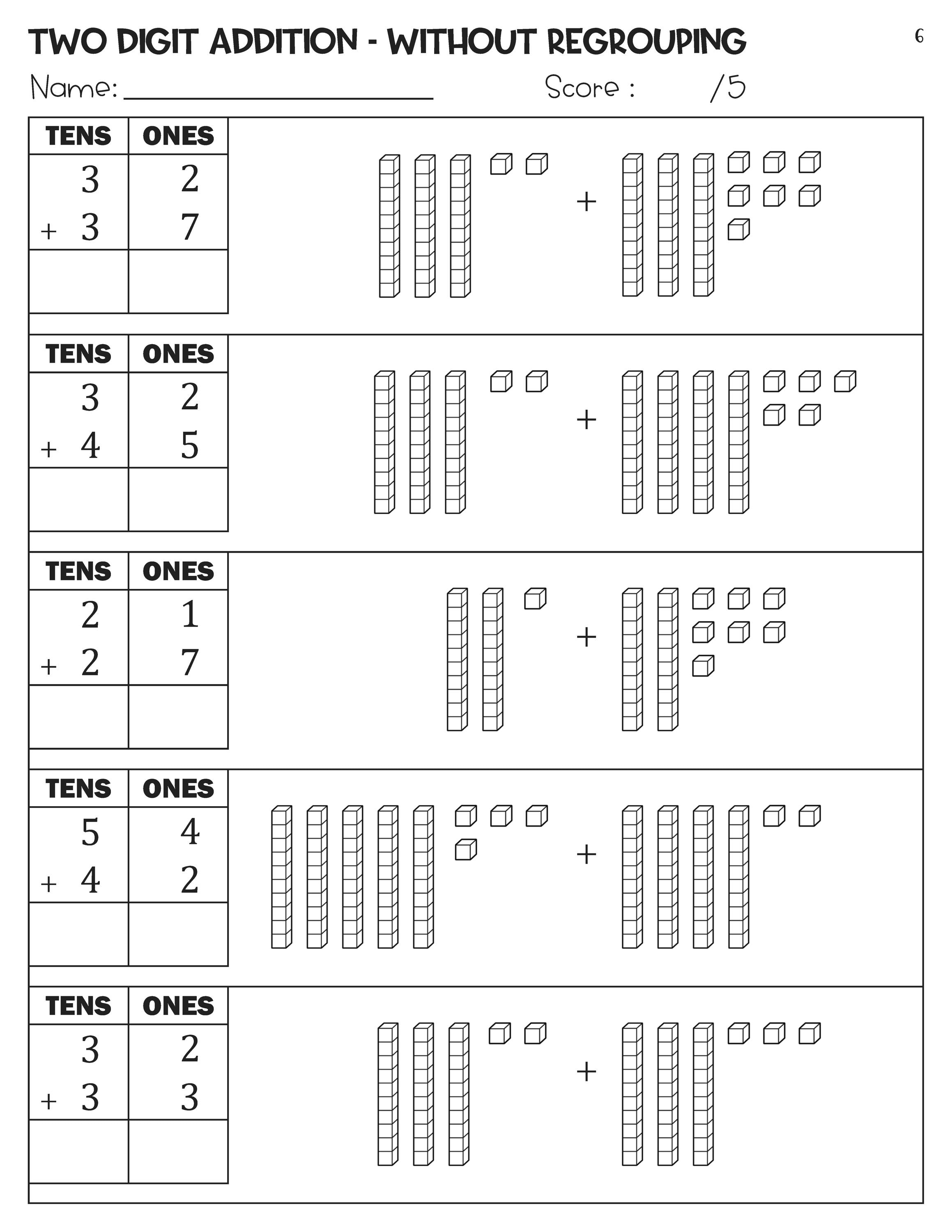 2 Digit Addition Without Regrouping With Base Ten Blocks Worksheets - Etsy, image size:2318x3000