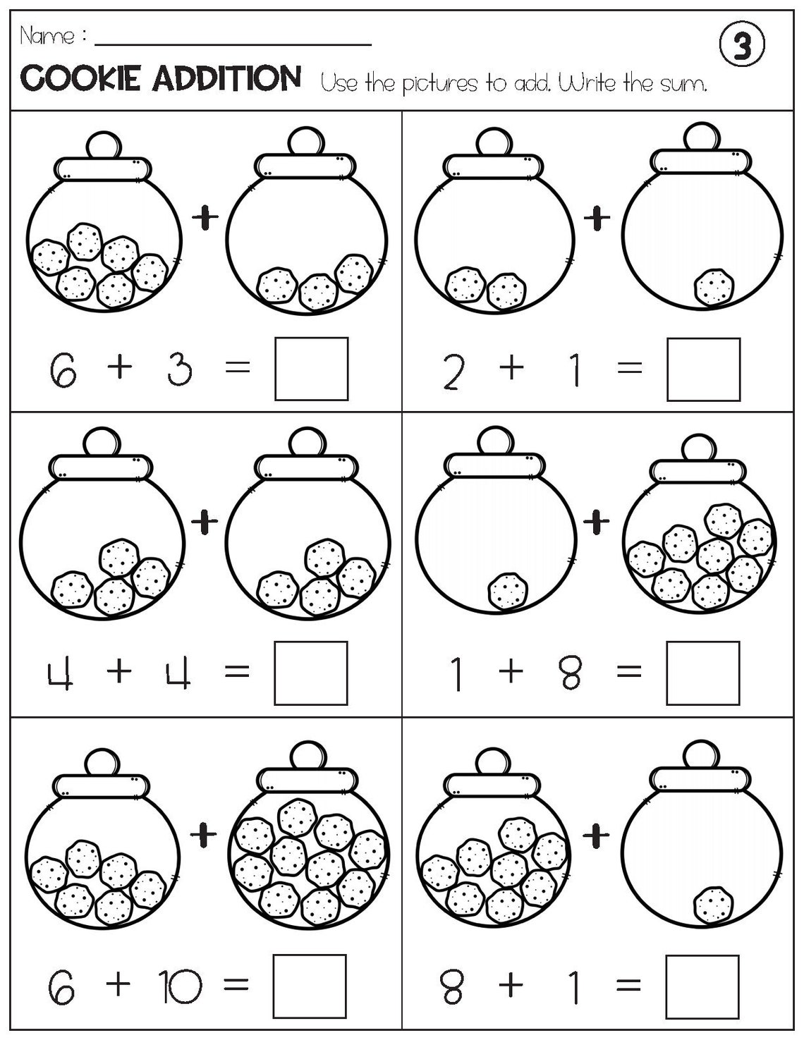 Addition With Pictures Sum up to 20 Worksheets - Adding Cookie Pictures ...