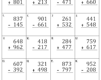 Three Digit Mixed Addition and Subtraction with and without Regrouping Worksheets