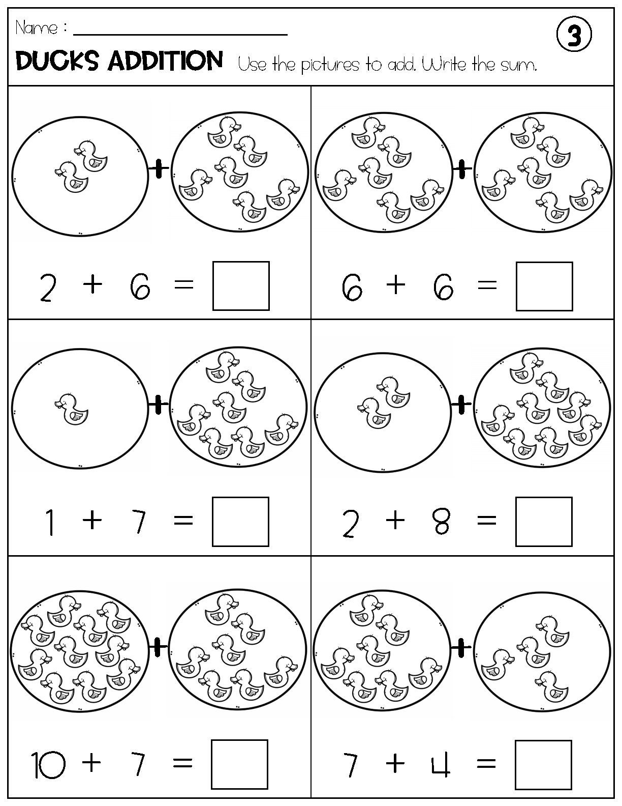 Addition With Pictures Sum up to 20 Worksheets - Adding Ducks Pictures ...