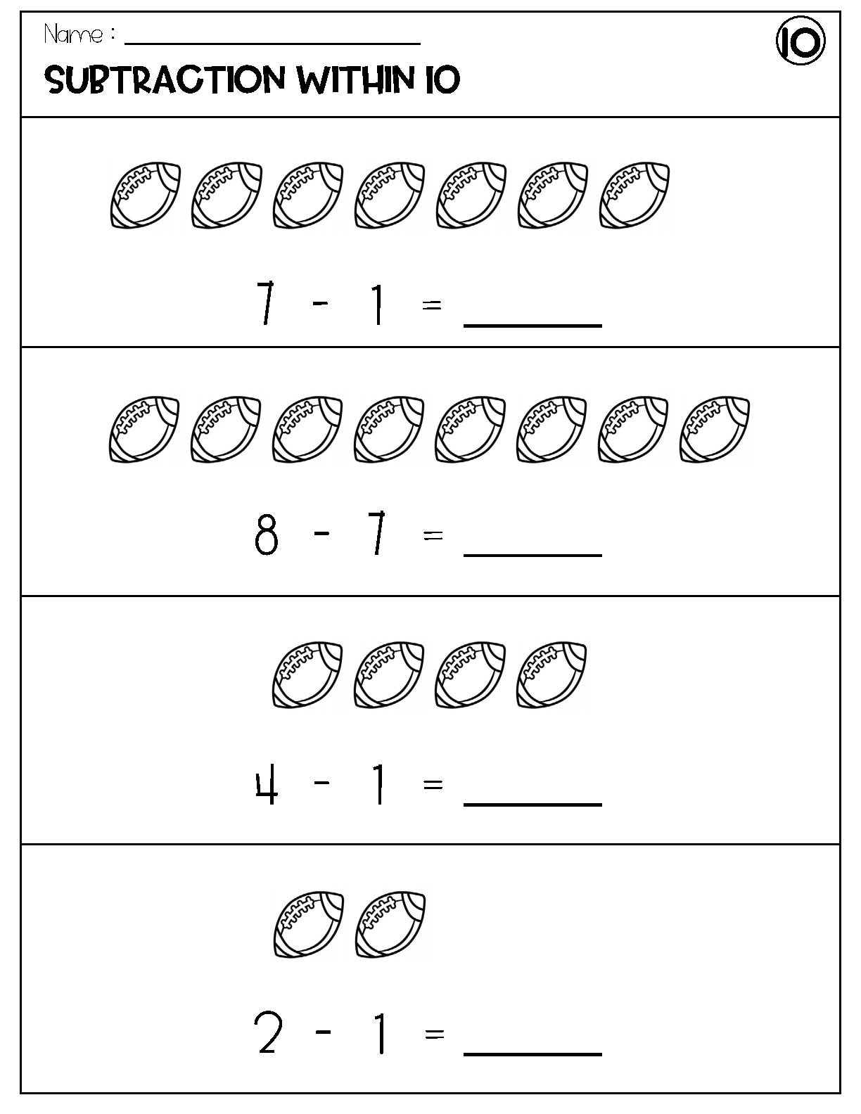 Subtraction Within 10 With Pictures Worksheets - Etsy