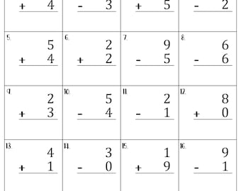 Mixed Single Digit Addition and Subtraction within 10 Worksheets