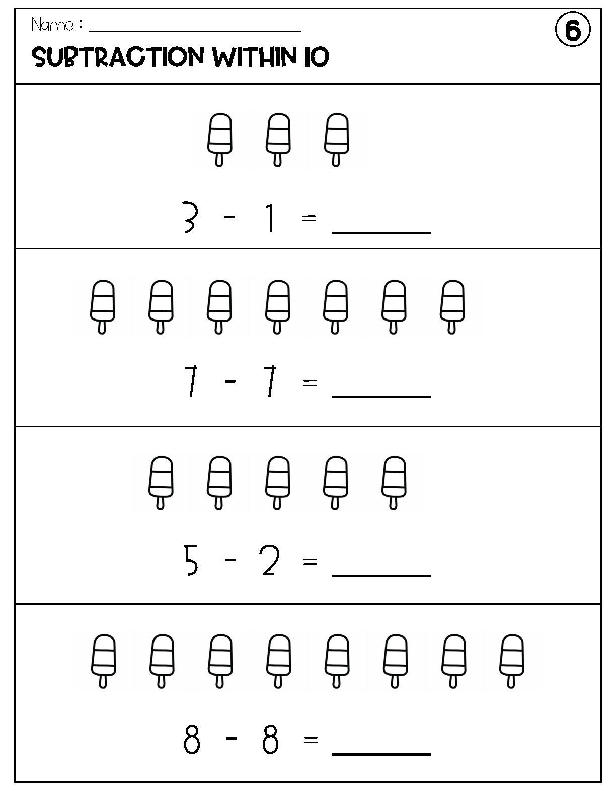 Subtraction Within 10 With Pictures Worksheets - Etsy