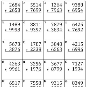 4 Digit Addition With Regrouping Worksheets - Etsy