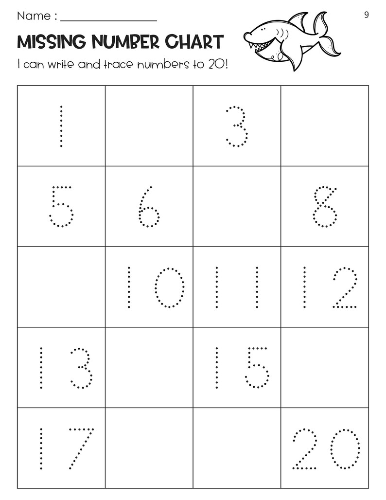 Missing Numbers Table Missing Numbers Chart 1-20 Worksheets Ocean Theme - Etsy