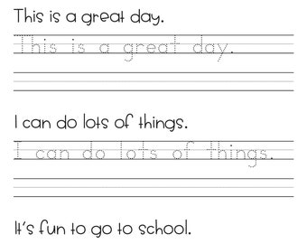 Sentence Writing and Tracing Handwriting Practice Worksheets - Positive Affirmations